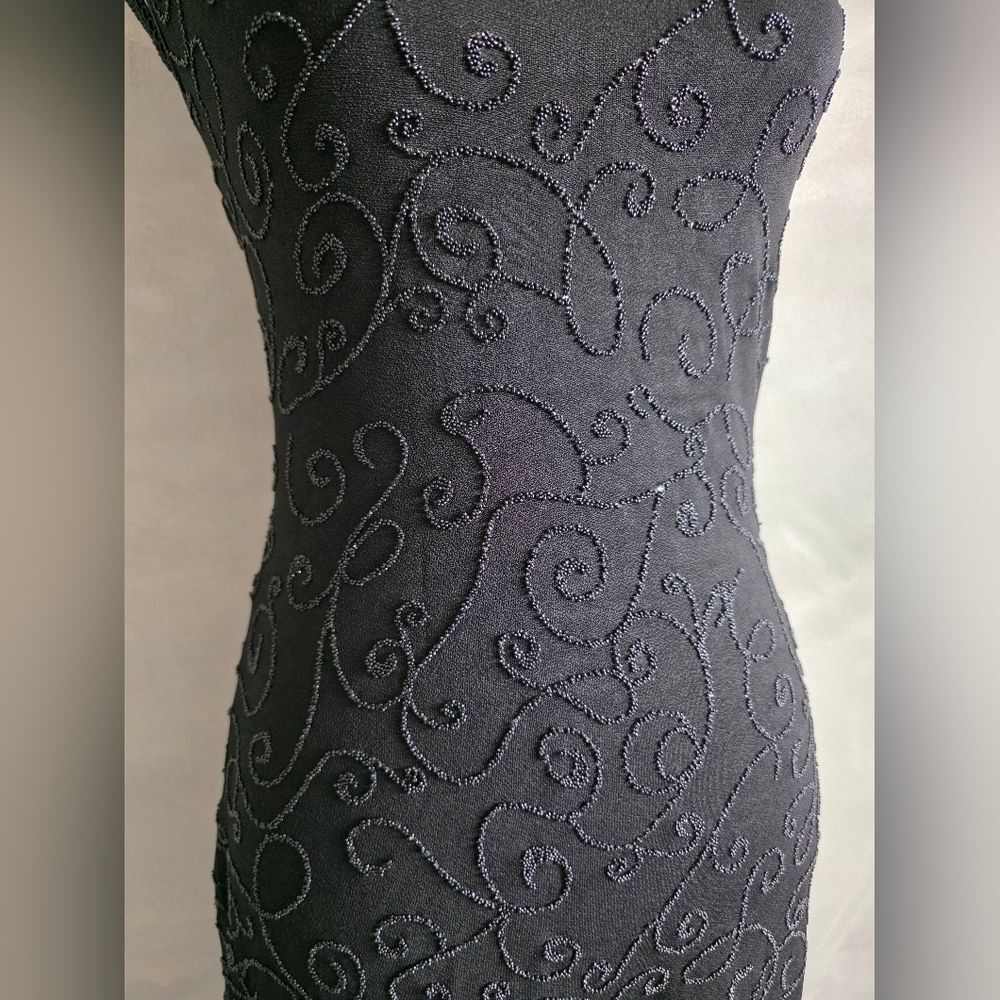 Vintage Black Halter Beaded Maxi Dress Cache Sz M - Picture 5 of 16